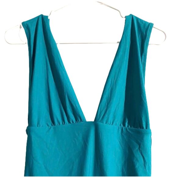 J. Crew Plunge V-Neck One Piece Swimsuit Solid Teal Blue Green Classic Size 8 - Picture 2 of 6